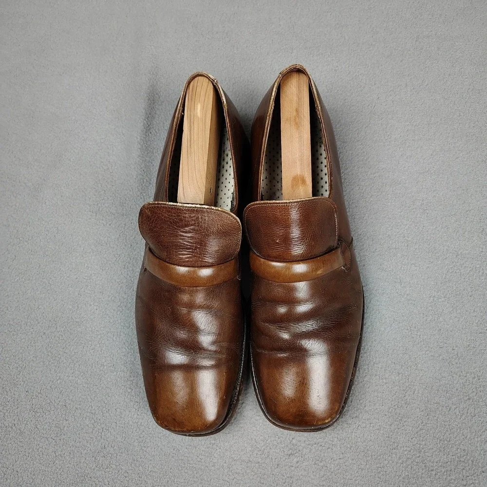 Vintage Florsheim Loafer Men 9.5 D Mahogany Leather Square Toe Slip On Shoes